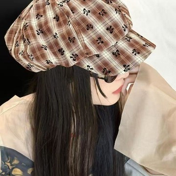 ✨桃園出貨✨日系復古格子格紋八角帽學院夏季畫家帽子大頭圍爆款貝雷帽雲朵