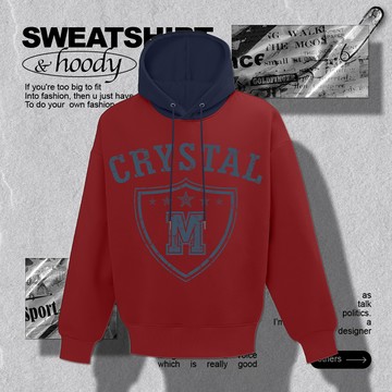 破損感CRYSTAL撞色美式帽T