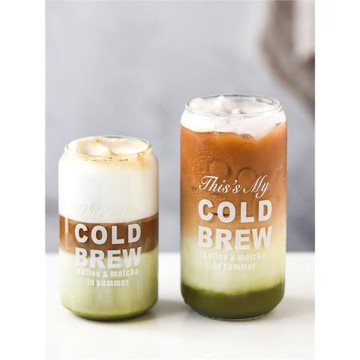 茶咖美器玻璃可樂果汁杯易拉罐耐高溫微波水杯英文烤花冷萃咖啡杯