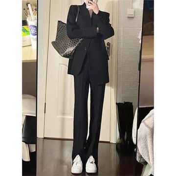 175高個子加長款黑色開叉直筒西裝褲女春秋高腰寬松休閑拖地褲子