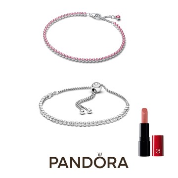 💄贈專櫃唇膏💖收禮人自選【Pandora官方直營】璀璨寶石滑釦手鏈。粉色小巧網球手鏈。璀璨小型寶石手鏈。925銀。生日。情人。新動禮物