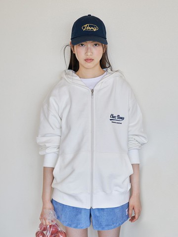 French oversized-fit hooded zip-up