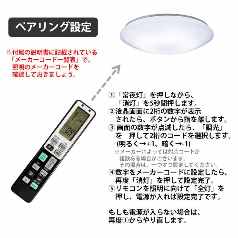 照明 リモコン 電気 互換 代用 パナソニック 予備 液晶画面 汎用照明