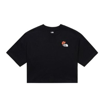 The North Face 北臉 短袖上衣 女 短版 W HEAVYWEIGHT EMB FLOWER CROP SS TEE GRAPHIC 黑 NF0A8GXAJK3