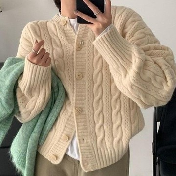 [米蘭精品] 針織外套長袖毛衣-復古軟糯麻花排扣女外套7色74ik3