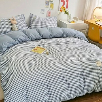 雙人鋪棉兩用被  220 x 180cm  雲朵格子 藍色