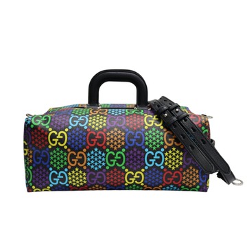 GUCCI 古馳 黑色 GG Supreme Psychedelic帆布 迷幻圖案 手提包 行李袋 587866 【二手名牌BRAND OFF】