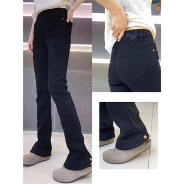 歐洲站馬蹄褲歐貨牛仔褲女2024秋冬高腰黑色顯瘦喇叭褲修身顯腿長