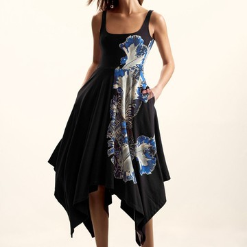 Desigual Lacroix聯名 藍花下擺不對稱洋裝