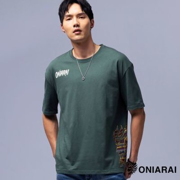 鬼洗 BLUE WAY – 武士兜編織落肩短TEE(墨綠)