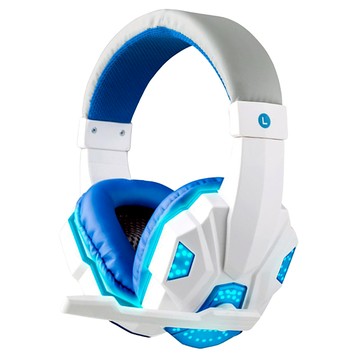 電競頭戴式耳機 2.2m超長抗拉扯線材 LED燈光 40mm高保真喇叭  DI030G02  白藍電腦版