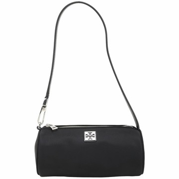TORY BURCH VIRGINIA 雙T金屬標尼龍手提 肩背圓筒包(黑色)