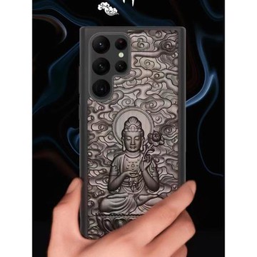 本命佛浮雕三星S24木質手機殼S23ultra防摔保護套Galaxy s22+十二生肖守護神紫光檀木中國風禪意男女新款適用
