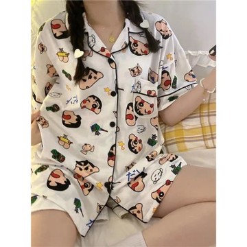 睡衣女夏季短袖卡通蠟筆小新日系ins新款學生可愛家居服兩件套裝