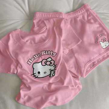 ✨台灣出貨✨兩件套2025年新款HelloKitty套裝女可愛卡通印花短袖百搭單/套裝