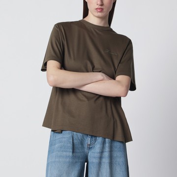 Khaki T-shirt with pleats on the back