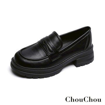 【ChouChou】軟皮料素面厚底樂福鞋-黑 CH2001