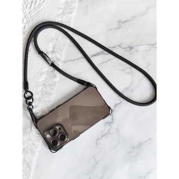 透黑色四角開孔加厚掛環適用于蘋果17/16promax15promax/14promax手機殼ip13/12iPhone11全包軟殼黑色斜挎繩