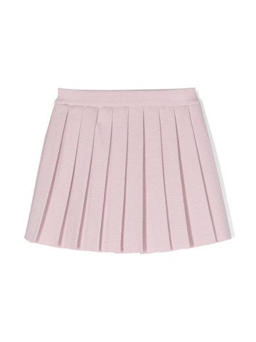 Thom Browne Kids - logo-patch virgin wool pleated skirt - kids - Virgin Wool/Polyamide/Elastane - 10 yrs - Pink