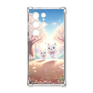 S22 系列殼 TRON 三星 S22 Ultra 櫻花插畫風格白貓咪 四角防摔殼 手機殼
