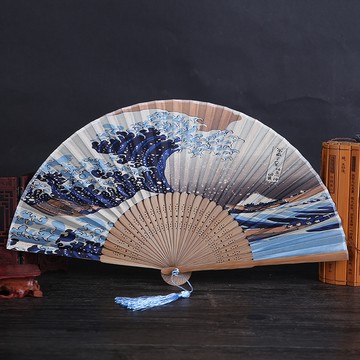 【粉紅菲菲】啞光漆邊真絲娟面日式和風江户日本竹柄摺扇富士山系列和服扇子（7425-175）35-0175