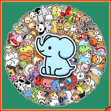 🍭手帳貼紙 100張卡通動物涂鴉貼紙跨境可愛貼紙DIY手賬本滑板行李箱貼紙防水