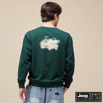 JEEP  男裝 WILLYS 車款印花大學T-綠色
