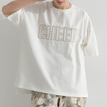 日本 le colis - 天竺棉蕾絲CHEER落肩短袖上衣-白