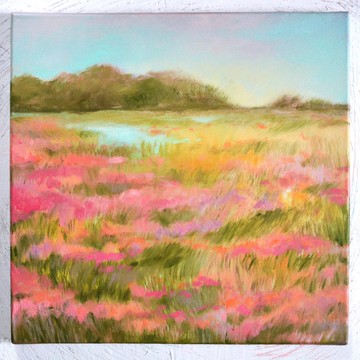 風景油畫布面 40x40 公分盛開的草地 16'x16' 天空藝術