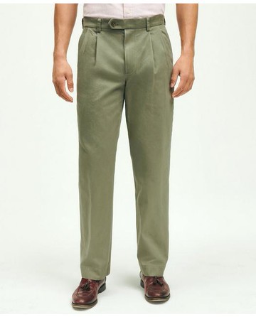 Brooks Brothers Men's Pleat-Front Cotton Vintage Chino Pants | Green | Size 36 32
