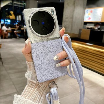 適用vivox200pro手機殼新款拼接素皮云龍紋x100ultra可斜挎x90背帶掛繩VIVO高級保護套x90pro防摔s個性創意女