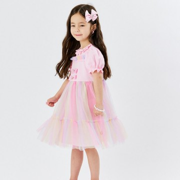 韓國 OZKIZ - 浪漫公主漸層網紗蕾絲洋裝-粉紅