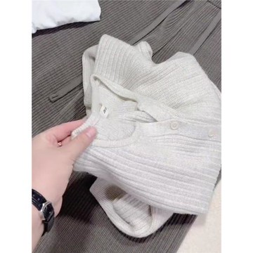 歐貨圓領高級感珍珠米白色長袖開衫針織毛衣女2024秋季新款上衣潮