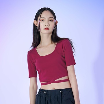 微性感綁腰純色上衣(紫紅)-女