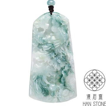 【漢石齋】天然翡翠A貨 大鳳凰玉佩吊墜 冰糯種飄花(44*83*12mm)