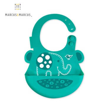 MARCUS＆MARCUS　動物樂園矽膠立體圍兜-綠大象_廠商直送