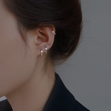 925純銀星星耳圈女圓圈耳環圈圈耳釘夏季年新款潮耳骨環耳飾