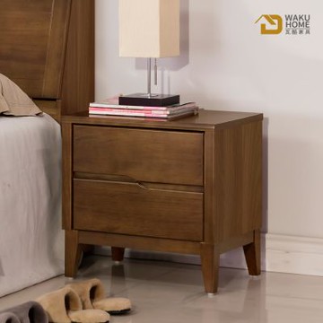 WAKUHOME 瓦酷家具Yamy淺胡桃實木1.8尺床頭櫃 (實木面板/檯面/座腳)-寬55.5*深40.5*高51.5
