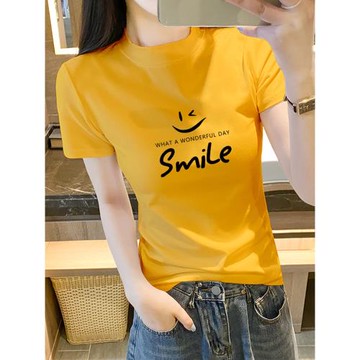 姜黃色短袖T恤女修身半高領打底小衫女內搭春秋2026新款半袖上衣