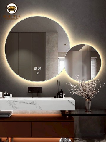 免運 110v智能鏡子 化妝鏡 浴室鏡 智能鏡  智能浴室圓形鏡子觸摸屏子母圓鏡子led衛生間化妝鏡帶燈光衛浴鏡附發票 工廠直銷 全館折扣 j16