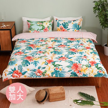 日本西村 Westy - 亞熱帶微風-加大Queen Size雙人被套床包4件組-粉-加大Queen Size雙人款4件組-粉 (190x...