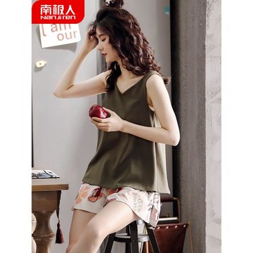 南極人純棉背心女士無袖花穗睡衣