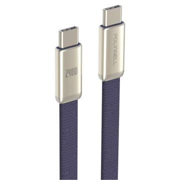 POLYWELL 寶利威爾 Type-C鋅合金快充扁線 240W PW15-W45-A495  藍色  1個  1m