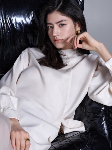 Asymmetric Bamboo Band Collar Shirt