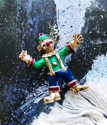 Vintage Jewelry 西洋古董飾品 憨厚可愛 吊帶褲小丑 別針