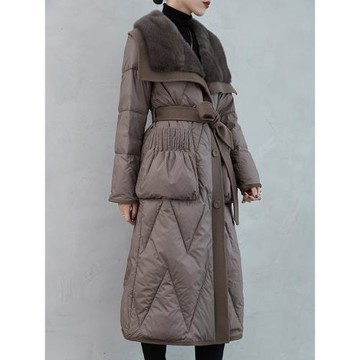 高端歐貨2024年冬裝新款爆款水貂毛皮草長款收腰鵝絨羽絨服外套女