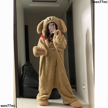 超實惠臘 秋冬女加絨睡衣 家居服套裝 兩件套爆款可愛小狗連體加厚耐凍睡衣珊瑚絨新款家居服宿舍可外穿居家服