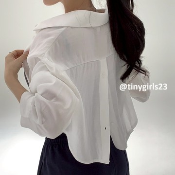 【太妮絲M230】現貨 韓系 後排扣開叉襯衫 chic 氣質 小眾 設計感 休閒 寬鬆 薄款 短襯衫 短版上衣