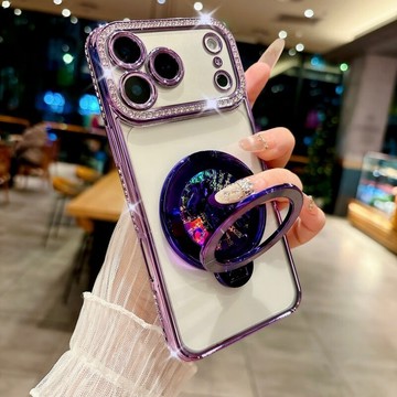 馬上有錢支架 一體閃粉鏡頭 奢華閃鑽邊框 防摔殼 適用iPhone17 16 15 14 13 12 Promax手機殼