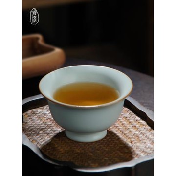 汝窯壓手杯主人杯單杯茶碗大號景德鎮茶杯陶瓷汝瓷品茗杯茶盞青瓷